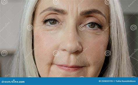 Close Up Female Portrait Old Lady Blonde Grey Haired Mature Woman Wise Grandma Beautiful Elder