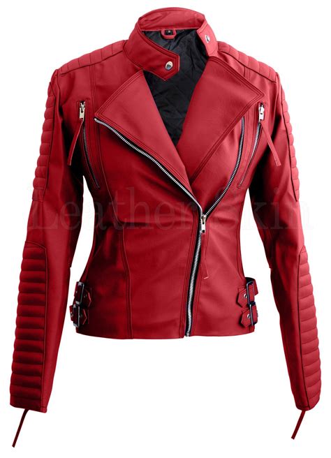 leather skin red women ladies brando style synthetic leather jacket roupas melhores roupas