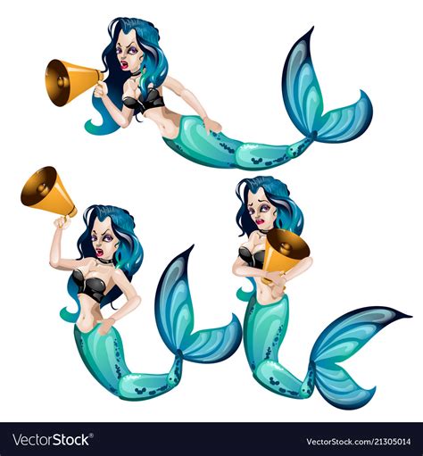 A Set Of Animated Mermaids Speaking Into A Vector Image