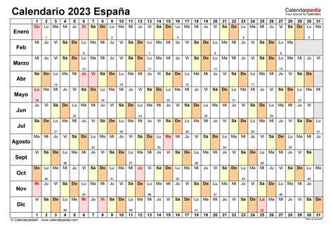 Calendario 2023 En Word Excel Y PDF Calendarpedia
