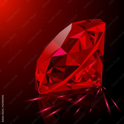 Realistic Shining Red Ruby Jewel With Reflection Red Glow And Light
