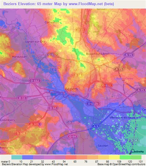 Elevation Of Beziers France Elevation Map Topography Contour