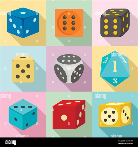Dice Icons Set Flat Set Of Dice Vector Icons For Web Design Stock