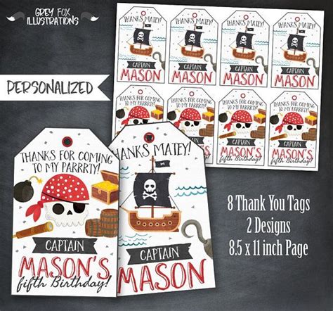 Pirate Thank You Tags Pirate Birthday Favors Pirate Party Etsy