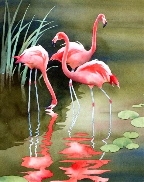 Flamingo Art Print Flamingo Painting Oil Painting Abstract Birds
