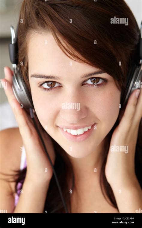 Teenage Girl Wearing Headphones Stock Photo Alamy