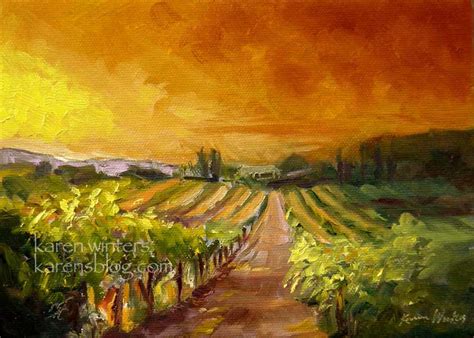 Tuscan Vineyard Sunset Karen Winters Impressionist Oil Painting