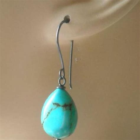 Buy Natural Turquoise Hook Earrings Oxidized Silver Dangle Earrings