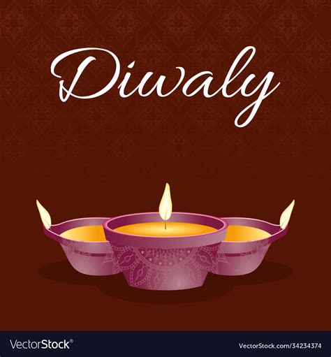 Happy Diwali Celebration Lettering With Candles Vector Image