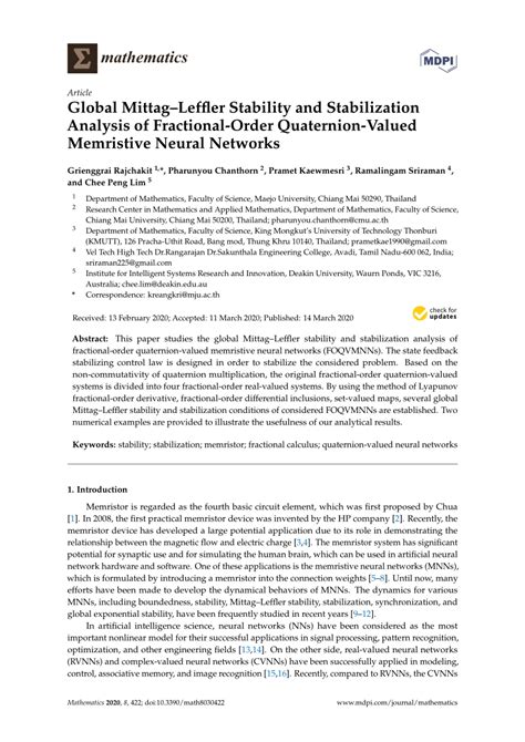 Pdf Global Mittagleffler Stability And Stabilization Analysis Of Fractional Order Quaternion