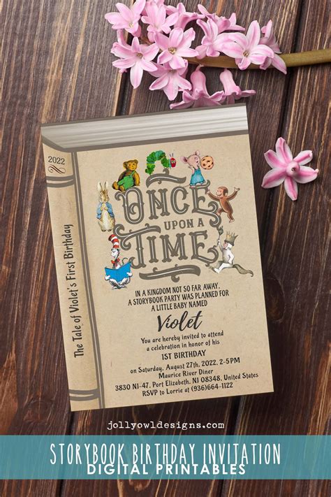Book Themed Birthday Party Invitation Once Upon A Time Jolly Owl