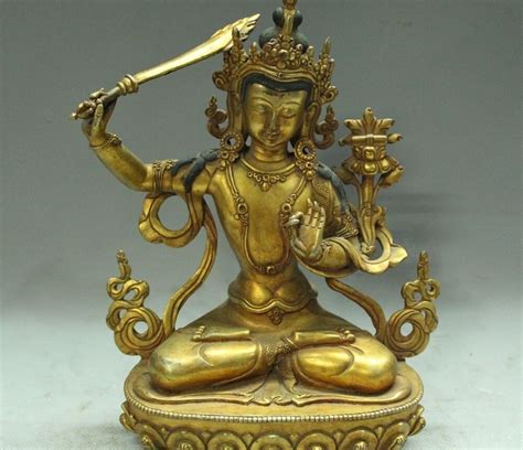 Free Shipping 9 Tibet Bronze Gilt 24k Gold Buddhism Manjushri Manjusri Bodhisattva Buddha Stat