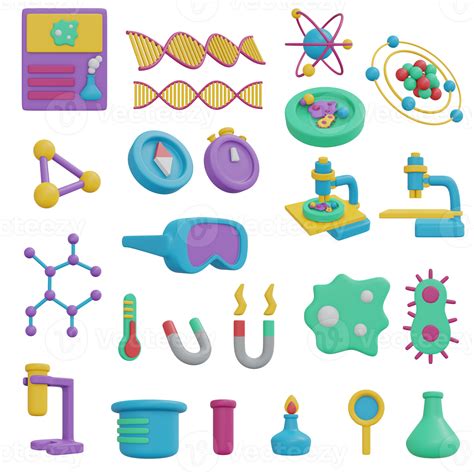 3d Rendering Of Set Of Science Items Back To School Cute Element 3d