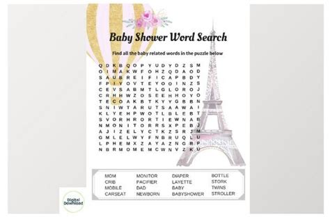Word Search Paris Baby Shower Paris Theme Paris Themed Etsy