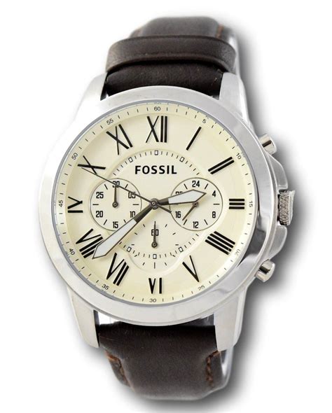 Fossil Grant Chronograph Cream Dial Brown Leather Mens Watch Fs4735