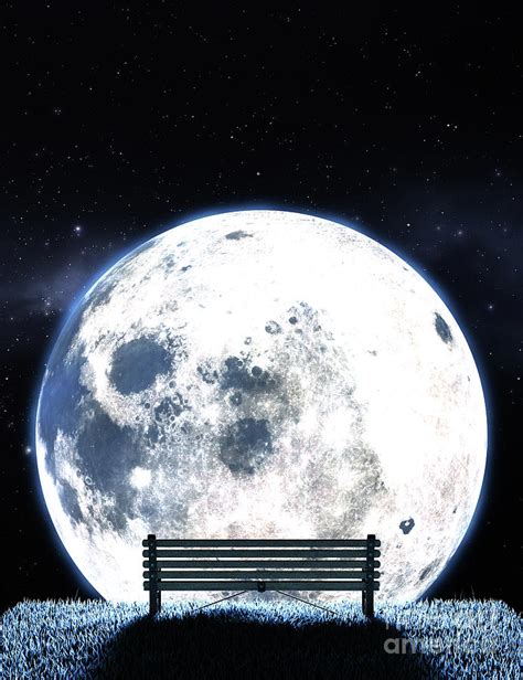 Empty Bench And Moon Silhouette Digital Art By Allan Swart Fine Art