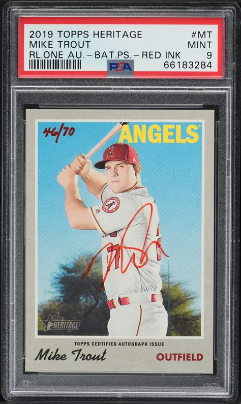 2019 Topps Heritage Real One Batting Red Ink Mike Trout Auto 70 Roamt