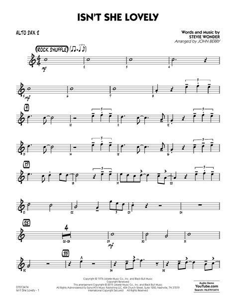 Stevie Wonder - Isn't She Lovely (arr. John Berry) - Alto Sax 2 sheet music
