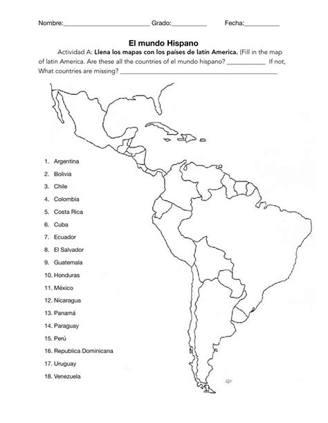 Mapping Latin America Worksheet