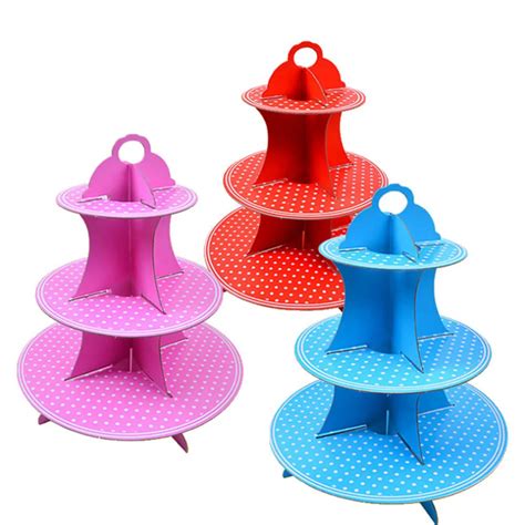 1pc Newly Kids Birthday Party Three Layers Cake Rack Polka Dot Paper