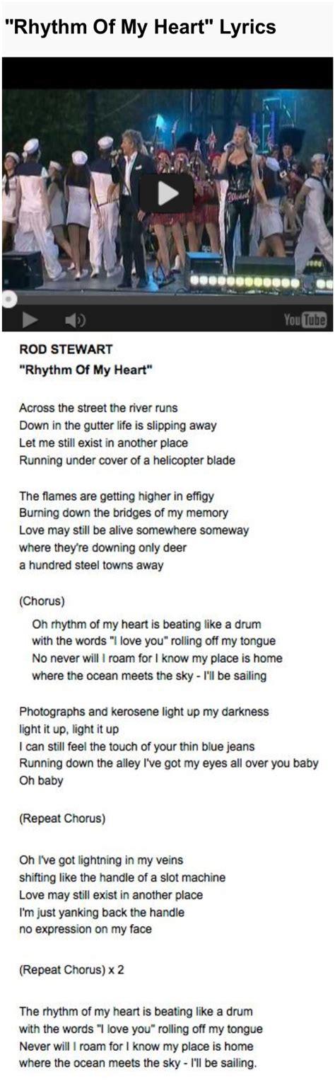 Rod Stewart's "Rhythm Of My Heart" (With images) | Me too lyrics, Rod