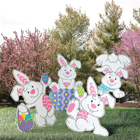 Tumbling Bunnies Yard Stakes Easter Yard Art