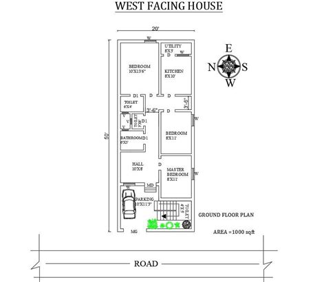 20x50 Splendid 3 Bhk West Facing House Plan As Per Vasthu Shastra