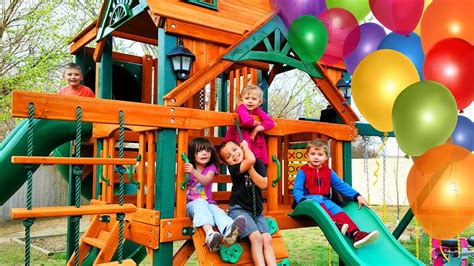 Surprise Kinder Playtime Playhouse Fun Kids Play On Swings Lots Of
