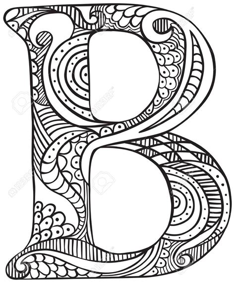 Hand Drawn Capital Letter B In Black Coloring Sheet For Adults Stock