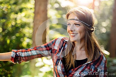 Beautiful Woman Smiling In Forest Stock Image Image Of Woman