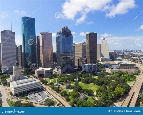 Aerial View Houston Downtown And Gulf Freeway At Daytime Stock Photo