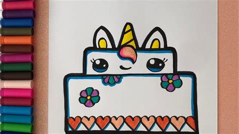 Find below a great example with all the manual steps needed to draw a simple yet handsome unicorn: Draw and Color: A Cute Unicorn Cake - YouTube