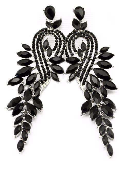 Idealway Black Leaves Earrings Big Rhinestone Long Earrings For Women
