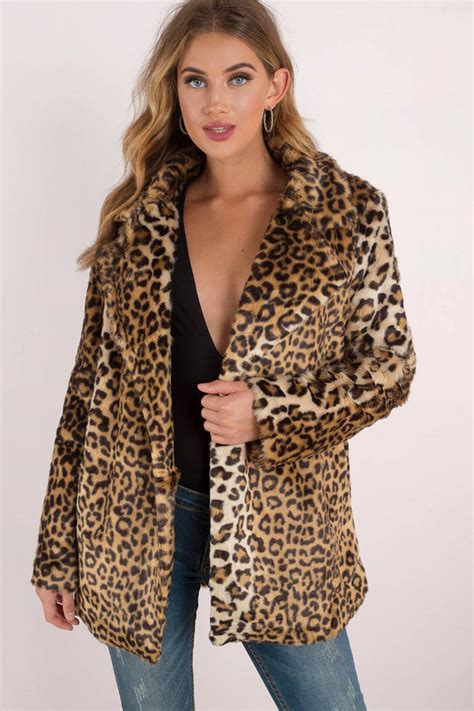 Joa Faye Brown Leopard Print Faux Fur Coat 88 Tobi Us