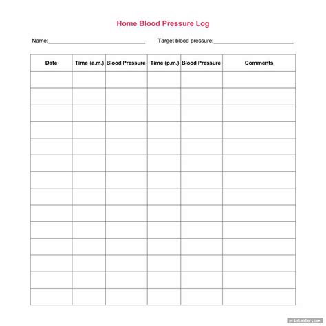 Sugar Blood Pressure Log Printable