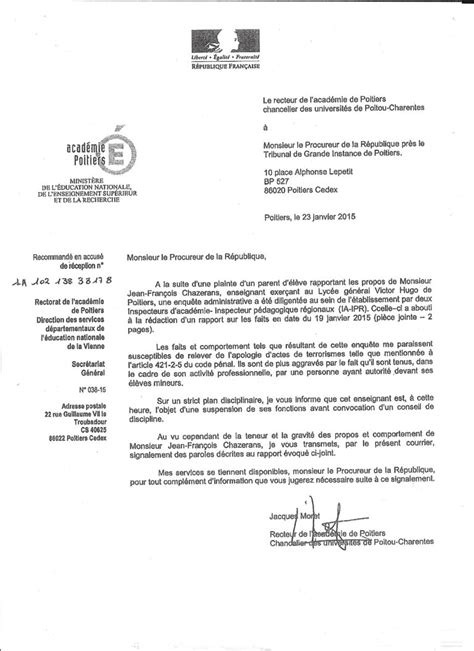 Lettre du recteur au procureur janvier Jean François Chazerans