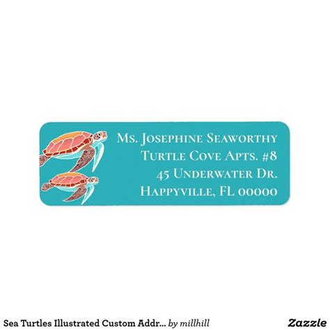 Sea Turtles Illustrated Custom Address Label Zazzle Custom Address