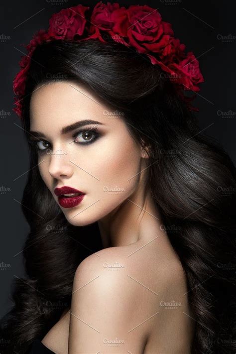beauty fashion model girl portrait with roses hairstyle red lips be my valentine fashion