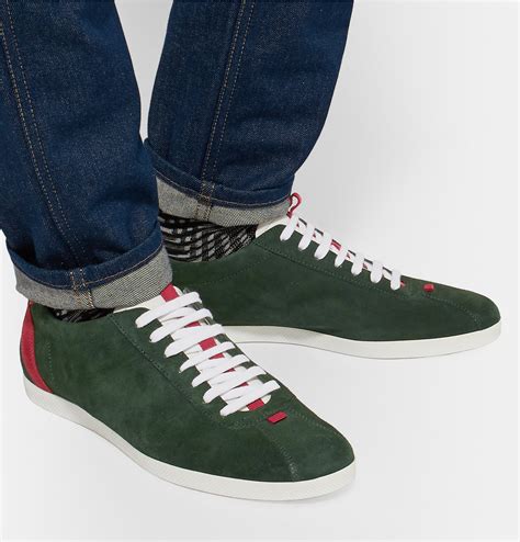The style combines different elements from the house's heritage such as the gucci tennis 1977 label, a textured gg motif at the sole and the classic web. Gucci Suede Tennis Sneakers in Green for Men - Lyst