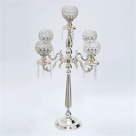 Free Shipping 76cm Tall 5 Arms Metal Candelabras With Crystal Pendants