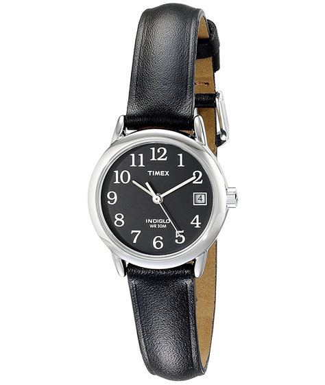new ladies timex easy reader black leather strap watch t2n525