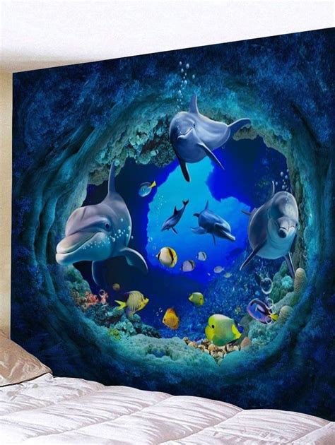 3d Sea World Dolphin Print Tapestry Wall Hanging Decor Dolphin Art
