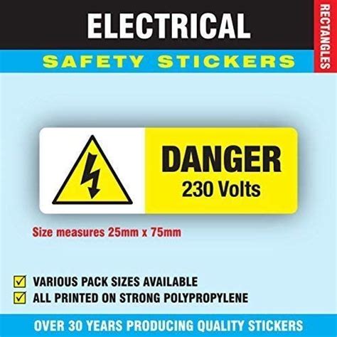 100 25 X 75mm Danger 230 Volts Electrical Safety Stickerslabels