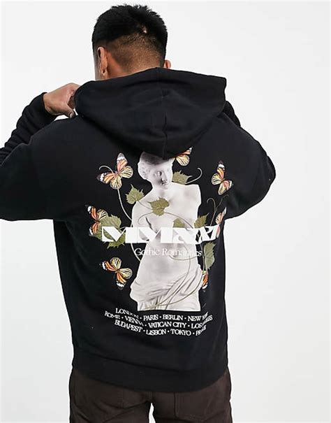 Asos Design Oversized Hoodie In Black With Photographic Statue Back