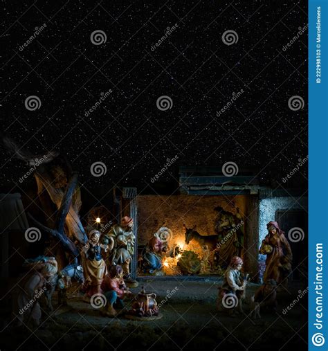 Nativity Scene With The Starry Night Sky Stock Image Image Of Card