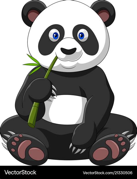 Cartoon Baby Panda Eating Bamboo