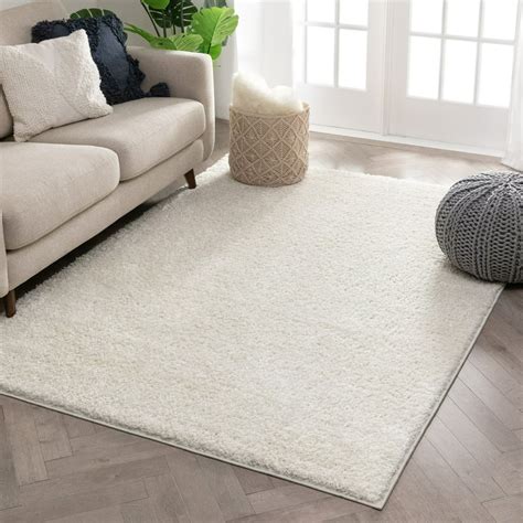 Well Woven Solid Color Ivory Soft Shag Area Rug 5x7 53 X73