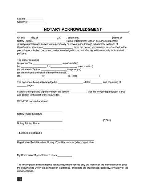 Free Notary Acknowledgment Form | PDF & Word gambar png