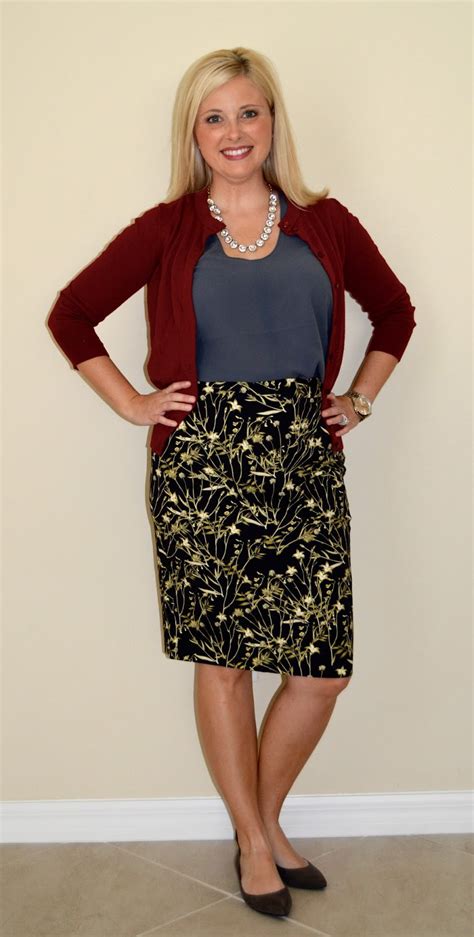 Her Dailey Style Work Outfit Floral Pencil Skirt Cardigan