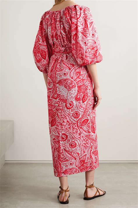 Red Fila Printed Organic Cotton Voile Midi Wrap Dress Mara Hoffman Net A Porter